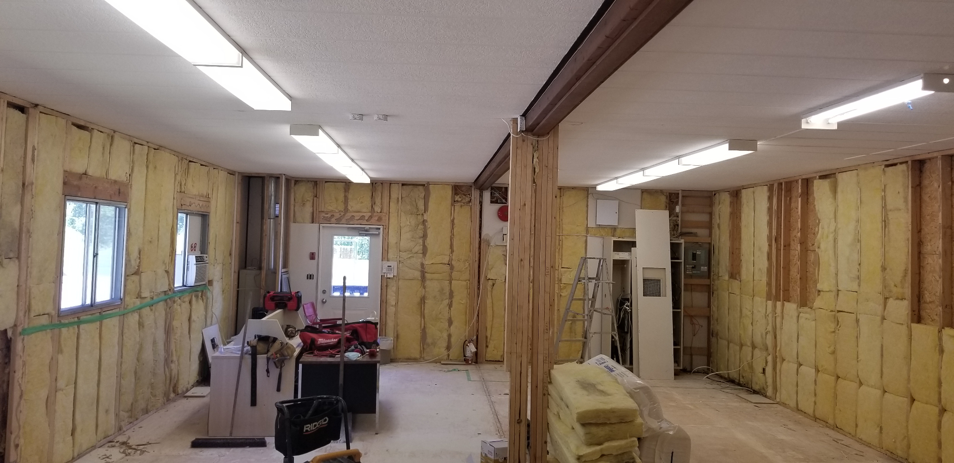 Interior framing and insulation in progress